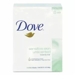 Dove® Sensitive Skin Bath Bar, Unscented, 4.5 Oz Bar, 8 Bars/Pack, 9 Packs/Carton
