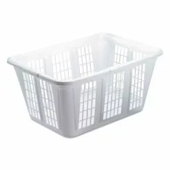 Rubbermaid® Laundry Basket, 1.6 Bushels, 10.88w X 22.5d X 16.5h, Plastic, White, 8/Carton