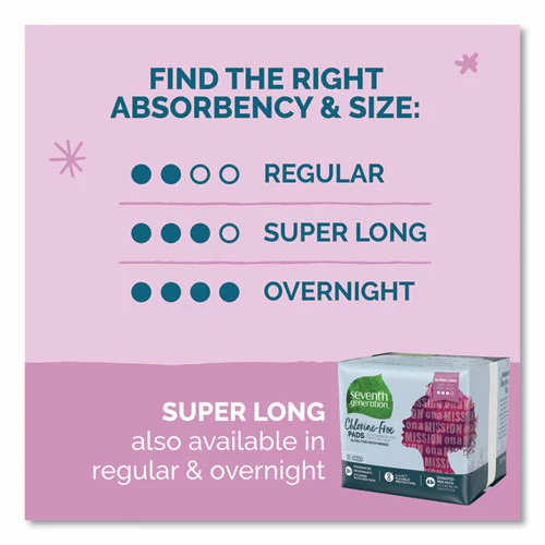 Seventh Generation® Chlorine-Free Ultra Thin Pads With Wings, Super Long, 16/Pack, 6 Packs/Carton - Image 8