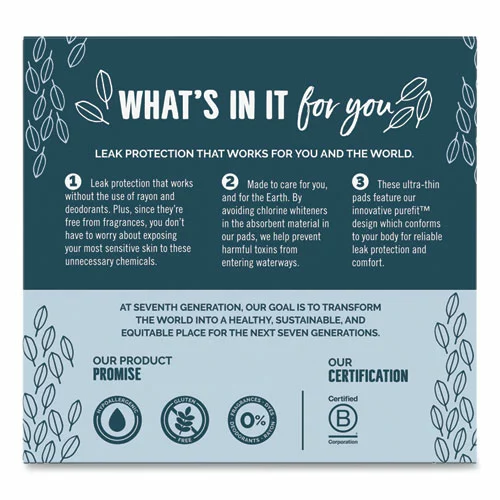 Seventh Generation® Chlorine-Free Ultra Thin Pads With Wings, Super Long, 16/Pack, 6 Packs/Carton - Image 2