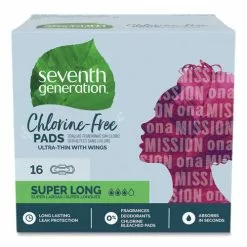 Seventh Generation® Chlorine-Free Ultra Thin Pads With Wings, Super Long, 16/Pack, 6 Packs/Carton