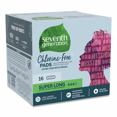 Seventh Generation® Chlorine-Free Ultra Thin Pads With Wings, Super Long, 16/Pack, 6 Packs/Carton - Image 3